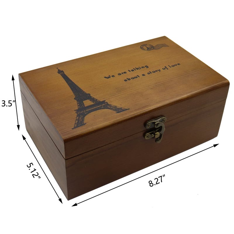 Flytreal Sewing Kit Box Basket, Wooden Hand Home Sewing Repair Tool Kit, Beginner Universal Sew Kit Accessories for Women, Men, Adults, Girls, Kids (Retro Eiffel Tower) - Image 2